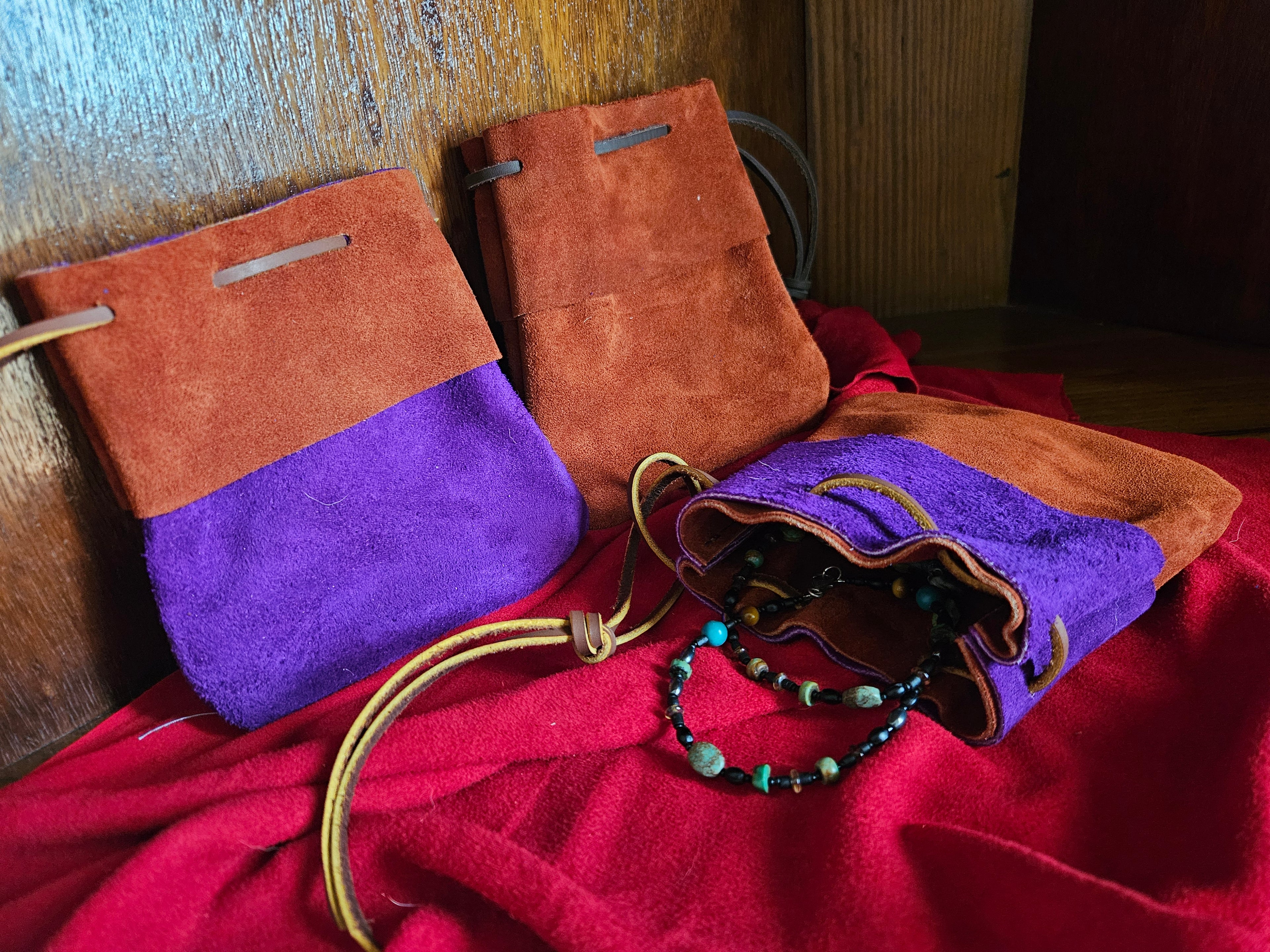 Suede drawstring bag